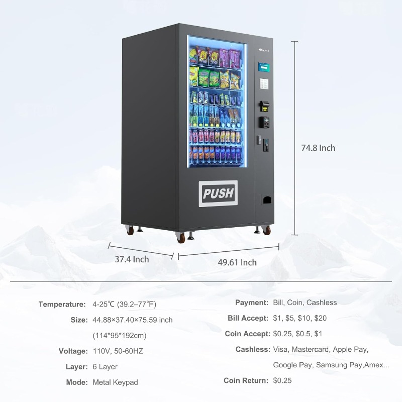 Customized Large 60 Slots Snac - Bill Acceptor Vending recension och pris